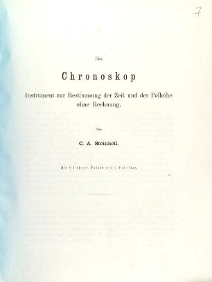 Das Chronoskop : Instrument zur Bestimmung der Zeit und der Polhöhe ohne Rechnung