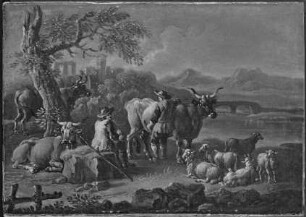 Italienische Landschaften mit Hirten und Herde am Wasser — Gegenstück links