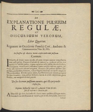 De Explanatione Pulsuum Regulae, Et Discursuum Verorum, Liber Quartus.