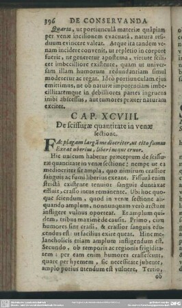 Cap. XCVIII. De scissurae quantitate in venae sectione