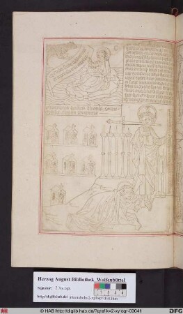 Oben: Johannes auf Patmos empfängt von einem Engel den göttlichen Auftrag der Niederschrift seiner Visionen. Unten: Johannes und die Erscheinung des Menschensohnes.