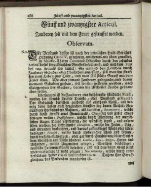 Fünff und zwanzigster Articul. Zauberey soll mit dem Feuer gestrafet werden.
