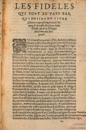 Confession De Foy, Faite d'vn commun accord par les fideles qui couersent és pays bas, lesquels desirent viure selon la pureté de l'Euangile de nostre Seigneur Iesus Christ