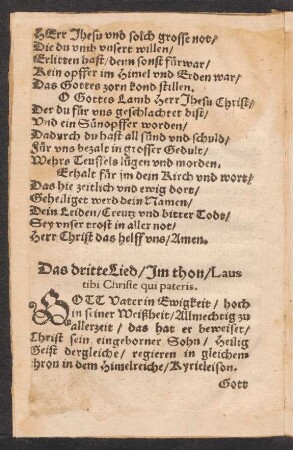 Das dritte Lied/ Jm thon/ Laus || tibi Christe qui pateris. ||