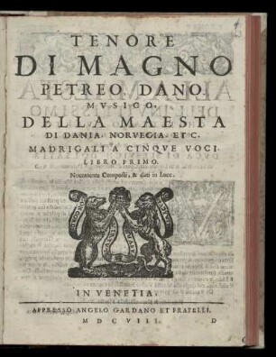 Mogens Pedersön: Madrigali a cinque voci. Libro primo. Tenore