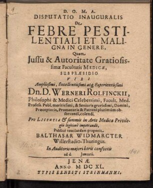 De febre pestilentiali et maligna in genere