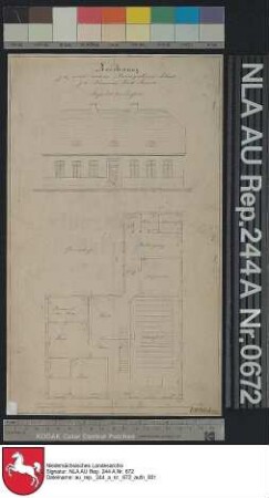 Ansicht und Grundriß von der neuen Navigationsschule in TIMMEL Kolorierte Zeichnung von H. Balke Papier Format 19,2x32,7 M 1:163