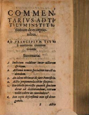 Ad titulos institutionum de exceptionibus et replicationibus Commentarii