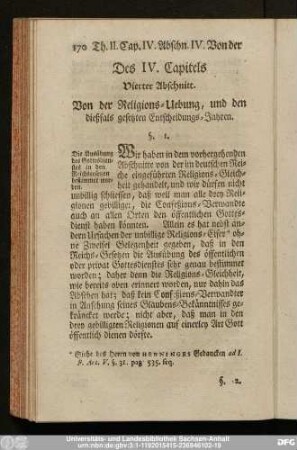 Des IV. Capitels Vierter Abschnitt. Von der Religions-Uebung, und den dießfals gesetzten Entscheidungs-Jahren.