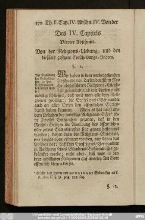 Des IV. Capitels Vierter Abschnitt. Von der Religions-Uebung, und den dießfals gesetzten Entscheidungs-Jahren.