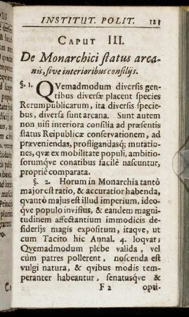 Caput III. De Monarchici status arcanis, sive interioribus consiliis