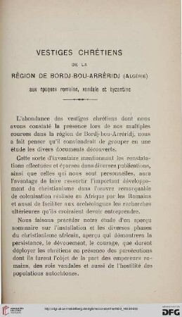 Sér. 5: Véstiges chrétiens de la région de Bordj-bou-Arréridj (Algérie) aux époques romaine, vandale et byzantine