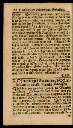 X. Offenhertziges Erinnerungs-Schreiben an eine gewisse Familie abgelassen