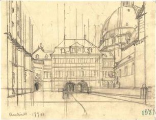 Fischer, Theodor; Würzburg, Münsterplatz; Sparkasse - Perspektive