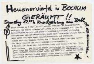 Flugblatt mit Demonstrationsaufruf der Hausbesetzerszene