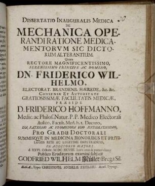 Dissertatio Inauguralis Medica De Mechanica Operandi Ratione Medicamentorum Sic Dictorum Alterantium