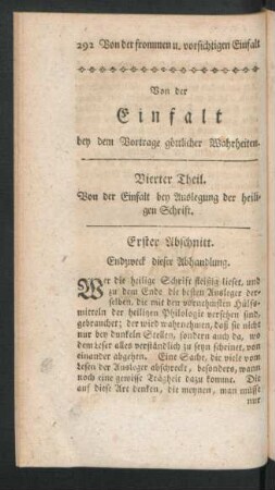 Vierter Theil. Von der Einfalt bey Auslegung der heiligen Schrift