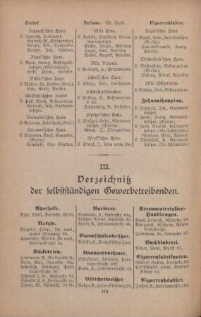 III. Verzeichniß der selbstständigen Gewerbetreibenden