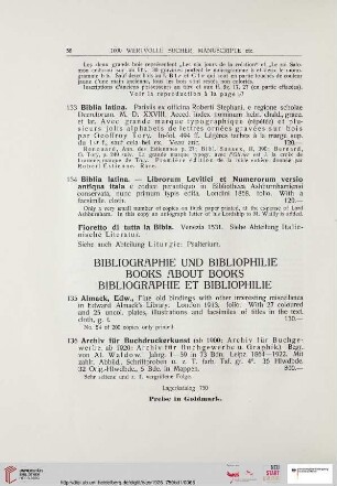 Bibliographie und Bibliophilie - Books about books - Bibliographie et Bibliophilie (Nr. 135 - 149)