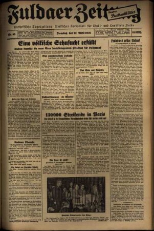 Ausgabe vom Dienstag, den 12. April 1938.