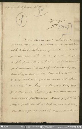 Eigenh. Brief von Achille Léon Victor de Broglie an August Wilhelm von Schlegel, Coppet, 17.12.1827