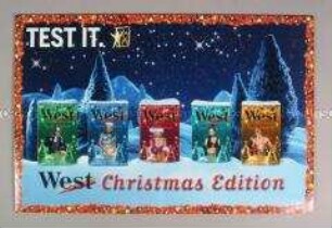 Werbeschild (beidseitig) mit Werbeaufdruck für "West "-Zigaretten, "Christmas Edition"
