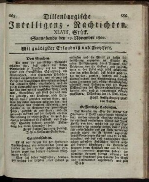 XLVIII. Stück. Sonnabends den 29. November 1800.