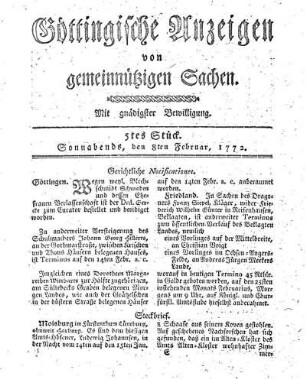5tes Stück. Sonnabends, den 8ten Februar, 1772.