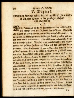 V. Capitel. Worinnen bewiesen wird, daß die geistliche Immunität in zeitlichen Dingen in der göttlichen Schrift nicht gegründet sey
