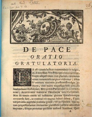 De pace oratio gratulatoria : habita a Ludovico Petit ...