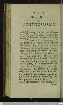 Discours sur L'Entousiasme