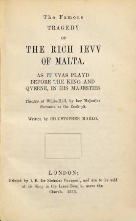 Marlowes Werke : historisch-kritische Ausgabe, 3. The jew of Malta