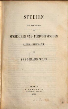 Studien zur Geschichte der spanischen und portugiesischen Nationalliteratur