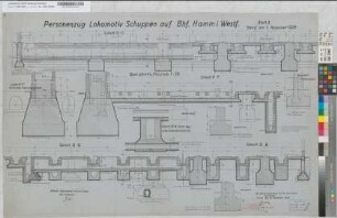 Personenzug-Lokomotiv-Schuppen auf Bahnhof Hamm, Blatt 3: Fundamentschnitte, M. 1:50 Hgl, Sknr.: 2, Fanr.: 1, Bunr.: 23