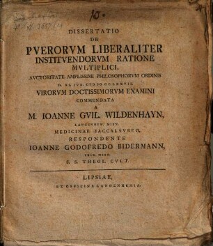 Diss. de puerorum liberaliter instituendorum ratione multiplici