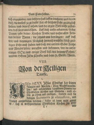 VIII. Von der Heiligen Tauffe