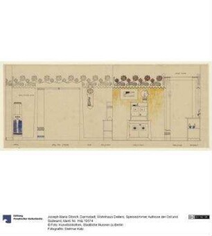Darmstadt, Wohnhaus Deiters, Speisezimmer, Aufrisse der Ost und Südwand