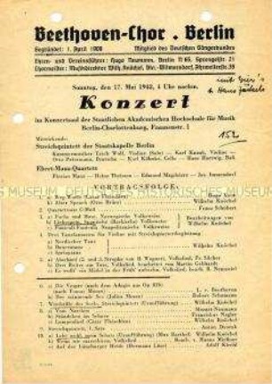 Programm des Beethoven-Chores Berlin