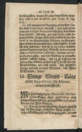 II. Einige Grund-Sätze (oder Hypothesis) die Astronomiam betreffend.
