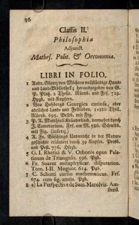 36-67, Classis II. Philosophia Adjunct. Mathes. Polit. & Oeconomia.
