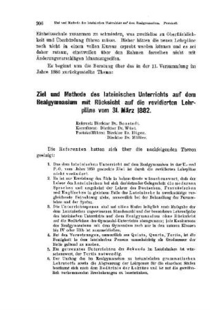 Ziel und Methode des lateinischen Unterrichts auf dem Realgymnasium mit Rücksicht auf die revidierten Lehrpläne vom 31. März 1882 : [Protokolle der Verhandlungen]
