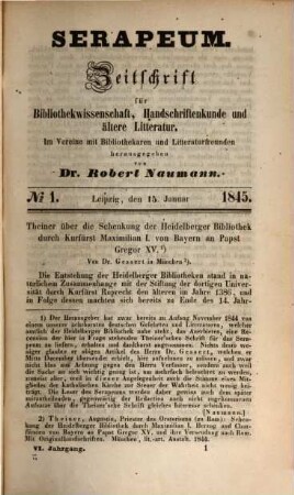 Serapeum : Zeitschrift für Bibliothekwissenschaft, Handschriftenkunde und ältere Literatur, 6. 1845
