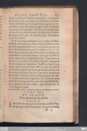 Titre XIII. Du Glaive.