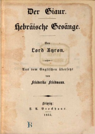 Der Giaur : Hebräische Gesänge