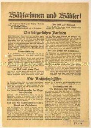 Antikommunistischer programmatischer Wahlaufruf der Unabhängigen Sozialdemokratischen Partei Deutschlands anlässlich der preußischen Landtagswahlen Februar 1921