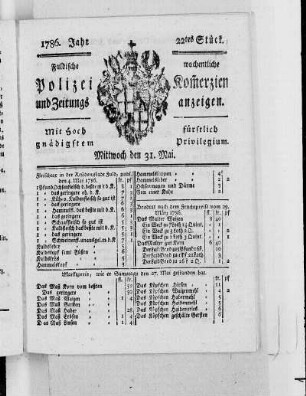22tes Stück., Ausgabe vom 31. Mai 1786