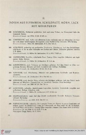 II. Dosen aus Elfenbein, Schildpatt, Horn, Lack mit Miniaturen (Nr. 260 - 294b)