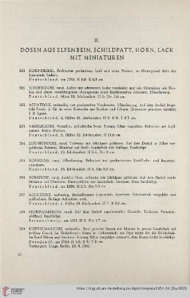 II. Dosen aus Elfenbein, Schildpatt, Horn, Lack mit Miniaturen (Nr. 260 - 294b)