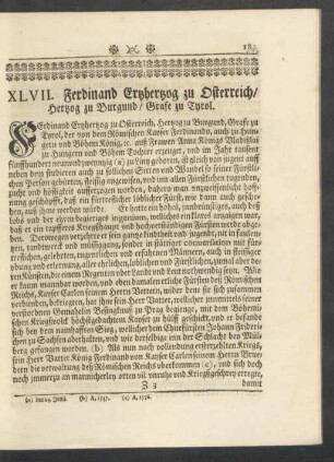XLVII. Ferdinand Ertzhertzog zu Osterrreich ...