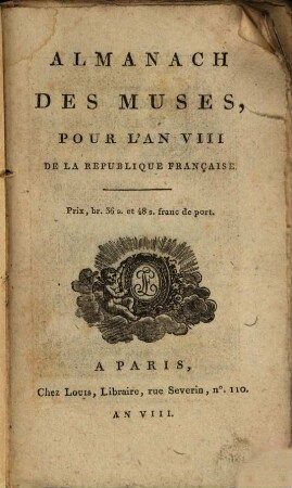 Almanach des muses : ou choix des poésies fugitives. 1800, 1800